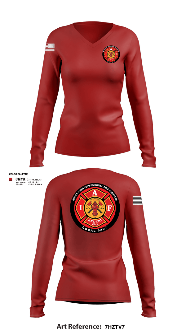 Women's Long Sleeve Vneck Shirt, Rocky Ford Professional Firefighters Local 5497, Fire Department, Teamtime, Team time, sublimation, custom sports apparel, team uniforms, spirit wear, spiritwear, sports uniforms, custom shirts, team store, custom team store, fundraiser sports, apparel fundraiser