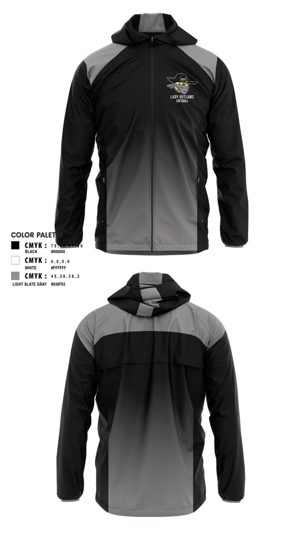 Windbreaker, Erie Lady Outlaws, Softball, Teamtime, Team time, sublimation, custom sports apparel, team uniforms, spirit wear, spiritwear, sports uniforms, custom shirts, team store, custom team store, fundraiser sports, apparel fundraiser