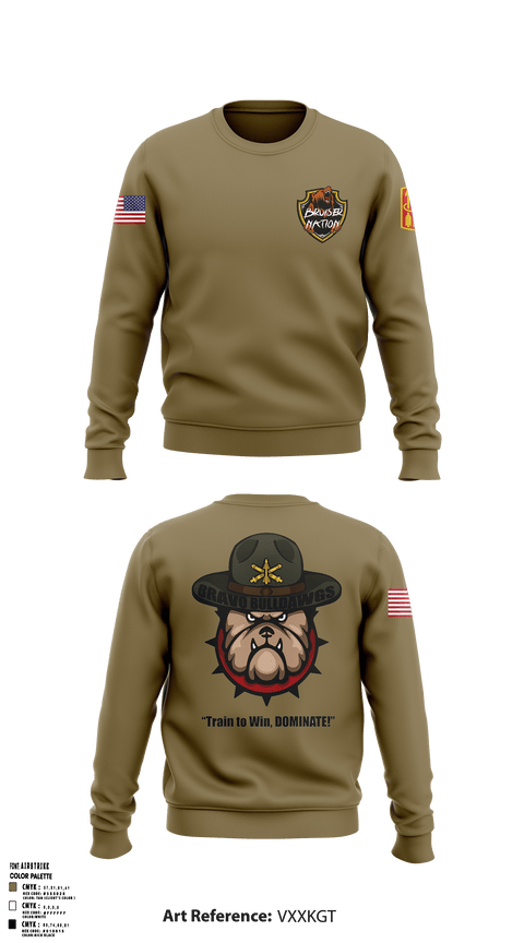 Crew Neck Sweatshirt, Bravo Bulldawgs, Army, Teamtime, Team time, sublimation, custom sports apparel, team uniforms, spirit wear, spiritwear, sports uniforms, custom shirts, team store, custom team store, fundraiser sports, apparel fundraiser