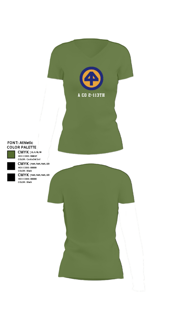 Women's Short Sleeve Vneck Shirt, A CO 2-113th, Army, Teamtime, Team time, sublimation, custom sports apparel, team uniforms, spirit wear, spiritwear, sports uniforms, custom shirts, team store, custom team store, fundraiser sports, apparel fundraiser