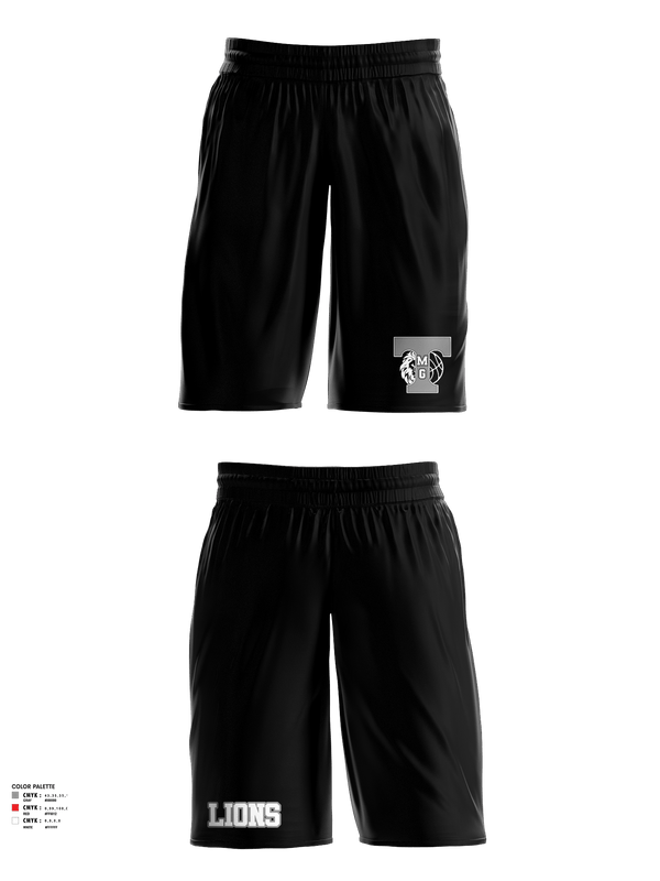 Mens Basketball Shorts, TMG Lions, Men's Basketball, Teamtime, Team time, sublimation, custom sports apparel, team uniforms, spirit wear, spiritwear, sports uniforms, custom shirts, team store, custom team store, fundraiser sports, apparel fundraiser