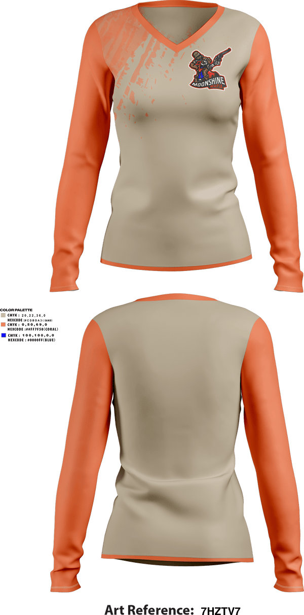 Women's Long Sleeve Vneck Shirt, Moonshine Mafia, Softball, Teamtime, Team time, sublimation, custom sports apparel, team uniforms, spirit wear, spiritwear, sports uniforms, custom shirts, team store, custom team store, fundraiser sports, apparel fundraiser