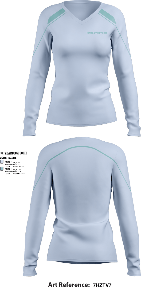 Women's Long Sleeve Vneck Shirt, Steel athletic ms, Cheer, Teamtime, Team time, sublimation, custom sports apparel, team uniforms, spirit wear, spiritwear, sports uniforms, custom shirts, team store, custom team store, fundraiser sports, apparel fundraiser