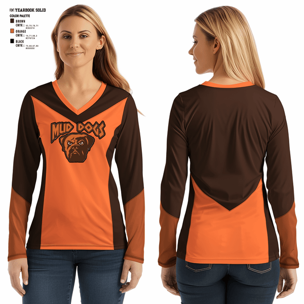 Women's Long Sleeve Vneck Shirt, Mud dogs, Football, Teamtime, Team time, sublimation, custom sports apparel, team uniforms, spirit wear, spiritwear, sports uniforms, custom shirts, team store, custom team store, fundraiser sports, apparel fundraiser