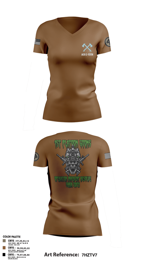 Women's Short Sleeve Vneck Shirt, A-CO 2-113th Infantry, Army, Teamtime, Team time, sublimation, custom sports apparel, team uniforms, spirit wear, spiritwear, sports uniforms, custom shirts, team store, custom team store, fundraiser sports, apparel fundraiser
