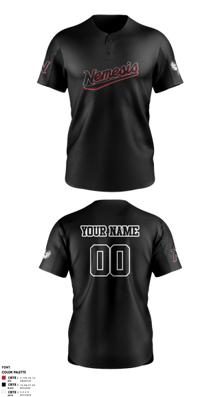 Two Button Softball Jersey, NEMESIS, Softball, Teamtime, Team time, sublimation, custom sports apparel, team uniforms, spirit wear, spiritwear, sports uniforms, custom shirts, team store, custom team store, fundraiser sports, apparel fundraiser