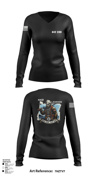Women's Long Sleeve Vneck Shirt, 442 EUD, National Guard, Teamtime, Team time, sublimation, custom sports apparel, team uniforms, spirit wear, spiritwear, sports uniforms, custom shirts, team store, custom team store, fundraiser sports, apparel fundraiser