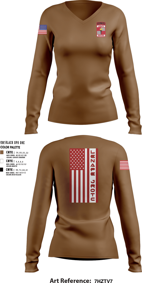 Women's Long Sleeve Vneck Shirt, Lenape High School Army JROTC, , Teamtime, Team time, sublimation, custom sports apparel, team uniforms, spirit wear, spiritwear, sports uniforms, custom shirts, team store, custom team store, fundraiser sports, apparel fundraiser