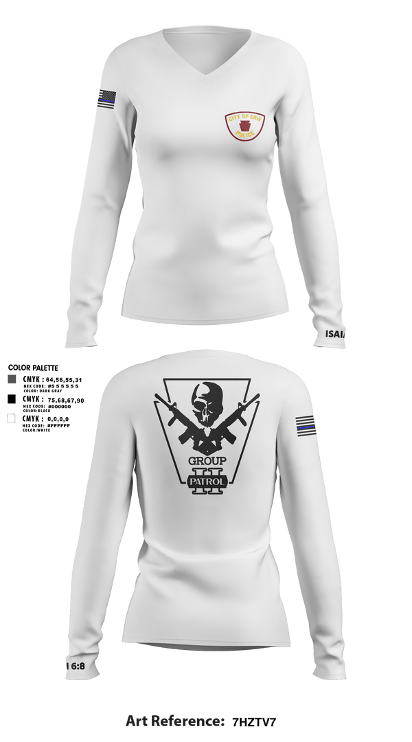 Women's Long Sleeve Vneck Shirt, Erie police department, Police, Teamtime, Team time, sublimation, custom sports apparel, team uniforms, spirit wear, spiritwear, sports uniforms, custom shirts, team store, custom team store, fundraiser sports, apparel fundraiser