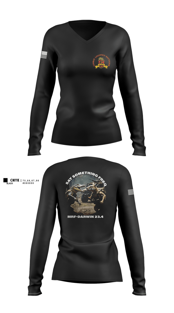 Women's Long Sleeve Vneck Shirt, Clb-5, Marines, Teamtime, Team time, sublimation, custom sports apparel, team uniforms, spirit wear, spiritwear, sports uniforms, custom shirts, team store, custom team store, fundraiser sports, apparel fundraiser