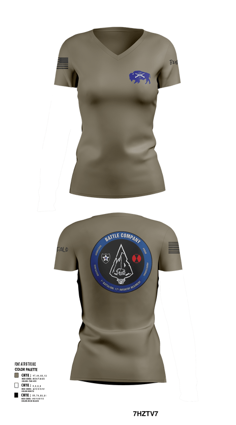Women's Short Sleeve Vneck Shirt, Battle company 1-17IN, Army, Teamtime, Team time, sublimation, custom sports apparel, team uniforms, spirit wear, spiritwear, sports uniforms, custom shirts, team store, custom team store, fundraiser sports, apparel fundraiser
