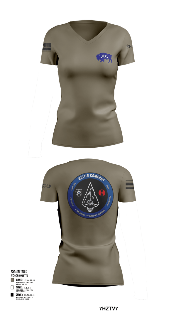 Women's Short Sleeve Vneck Shirt, Battle company 1-17IN, Army, Teamtime, Team time, sublimation, custom sports apparel, team uniforms, spirit wear, spiritwear, sports uniforms, custom shirts, team store, custom team store, fundraiser sports, apparel fundraiser