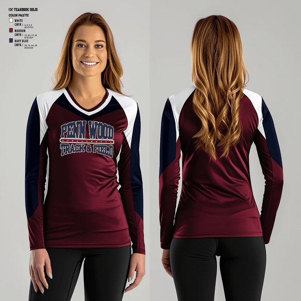 Women's Long Sleeve Vneck Shirt, PENN WOOD Highschool, Track & Field, Teamtime, Team time, sublimation, custom sports apparel, team uniforms, spirit wear, spiritwear, sports uniforms, custom shirts, team store, custom team store, fundraiser sports, apparel fundraiser