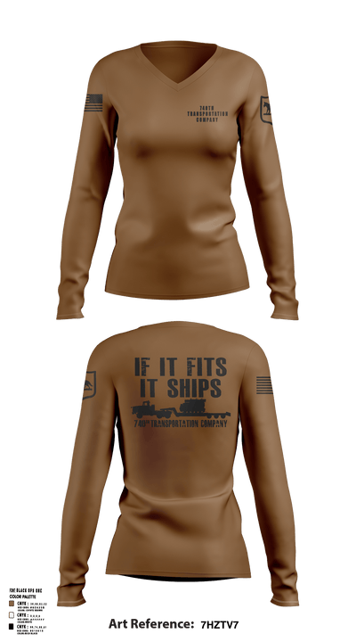 740TH TRANSPORTATION COMPANY 35775889 Women's Long Sleeve V-neck Shirt - 1