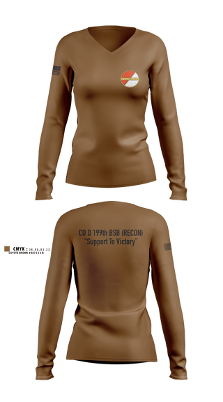 Women's Long Sleeve Vneck Shirt, Co D 199TH BSB RECON, National Guard, Teamtime, Team time, sublimation, custom sports apparel, team uniforms, spirit wear, spiritwear, sports uniforms, custom shirts, team store, custom team store, fundraiser sports, apparel fundraiser