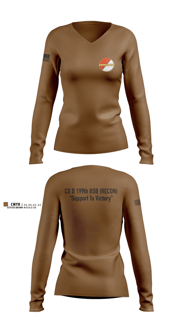 Women's Long Sleeve Vneck Shirt, Co D 199TH BSB RECON, National Guard, Teamtime, Team time, sublimation, custom sports apparel, team uniforms, spirit wear, spiritwear, sports uniforms, custom shirts, team store, custom team store, fundraiser sports, apparel fundraiser