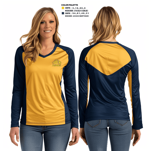 Women's Long Sleeve Vneck Shirt, Big Valley Christian High School Volleyball, Women's Volleyball, Teamtime, Team time, sublimation, custom sports apparel, team uniforms, spirit wear, spiritwear, sports uniforms, custom shirts, team store, custom team store, fundraiser sports, apparel fundraiser