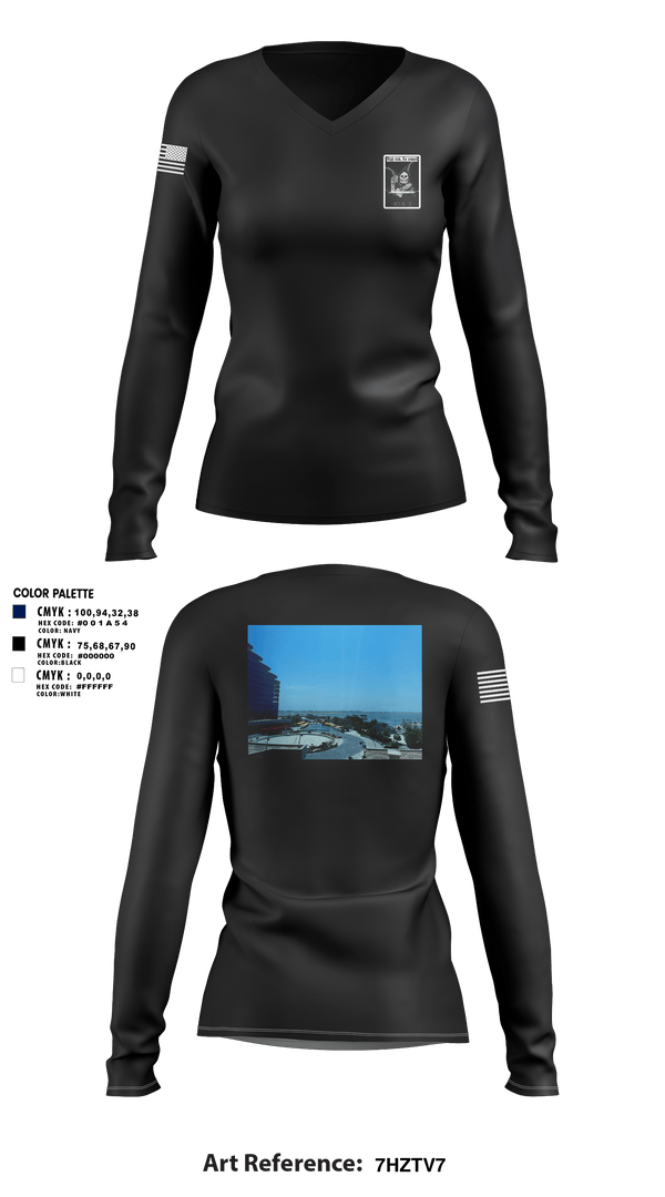Women's Long Sleeve Vneck Shirt, VQ-1, Navy, Teamtime, Team time, sublimation, custom sports apparel, team uniforms, spirit wear, spiritwear, sports uniforms, custom shirts, team store, custom team store, fundraiser sports, apparel fundraiser