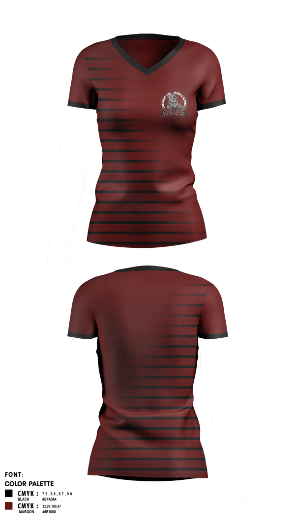 Women's Short Sleeve Vneck Shirt, Chestnut Log Middle School, , Teamtime, Team time, sublimation, custom sports apparel, team uniforms, spirit wear, spiritwear, sports uniforms, custom shirts, team store, custom team store, fundraiser sports, apparel fundraiser