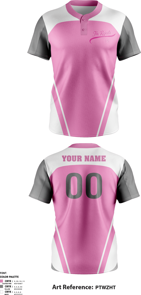 Two Button Softball Jersey, The rejects, Softball, Teamtime, Team time, sublimation, custom sports apparel, team uniforms, spirit wear, spiritwear, sports uniforms, custom shirts, team store, custom team store, fundraiser sports, apparel fundraiser
