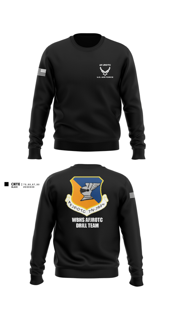 Crew Neck Sweatshirt, WBHS AFJROTC, Air Force, Teamtime, Team time, sublimation, custom sports apparel, team uniforms, spirit wear, spiritwear, sports uniforms, custom shirts, team store, custom team store, fundraiser sports, apparel fundraiser