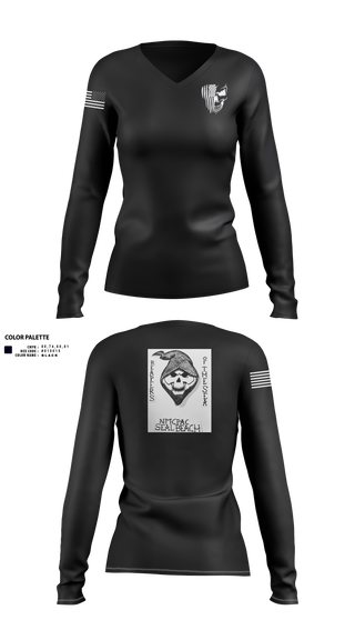 Women's Long Sleeve Vneck Shirt, NMCPAC Seal Beach, Navy, Teamtime, Team time, sublimation, custom sports apparel, team uniforms, spirit wear, spiritwear, sports uniforms, custom shirts, team store, custom team store, fundraiser sports, apparel fundraiser