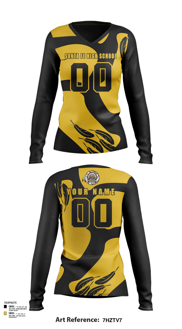 Women's Long Sleeve Vneck Shirt, Santa Fe High School, Women's Volleyball, Teamtime, Team time, sublimation, custom sports apparel, team uniforms, spirit wear, spiritwear, sports uniforms, custom shirts, team store, custom team store, fundraiser sports, apparel fundraiser