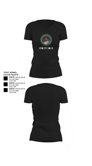 Women's Short Sleeve Vneck Shirt, Cvn 77 IM-5, Navy, Teamtime, Team time, sublimation, custom sports apparel, team uniforms, spirit wear, spiritwear, sports uniforms, custom shirts, team store, custom team store, fundraiser sports, apparel fundraiser