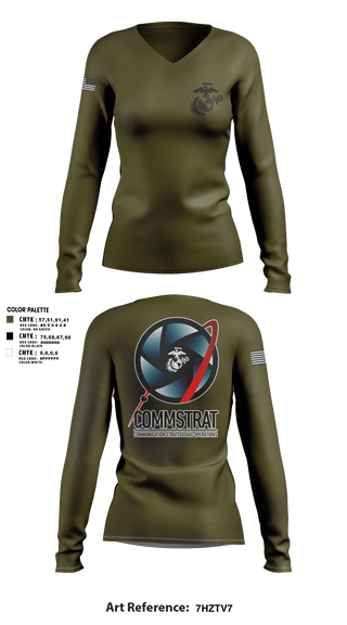Women's Long Sleeve Vneck Shirt, MCRDPI COMMSTRAT, Marines, Teamtime, Team time, sublimation, custom sports apparel, team uniforms, spirit wear, spiritwear, sports uniforms, custom shirts, team store, custom team store, fundraiser sports, apparel fundraiser