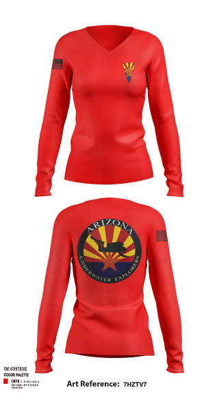 Women's Long Sleeve Vneck Shirt, Arizona Underwater Explorers, Police, Teamtime, Team time, sublimation, custom sports apparel, team uniforms, spirit wear, spiritwear, sports uniforms, custom shirts, team store, custom team store, fundraiser sports, apparel fundraiser