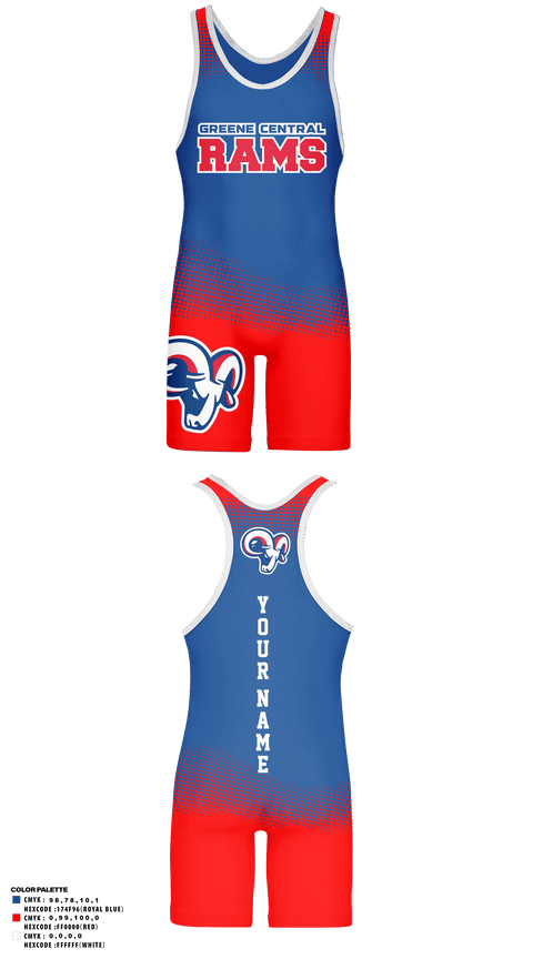 Wrestling Singlet, Greene Central Rams, Wrestling, Teamtime, Team time, sublimation, custom sports apparel, team uniforms, spirit wear, spiritwear, sports uniforms, custom shirts, team store, custom team store, fundraiser sports, apparel fundraiser