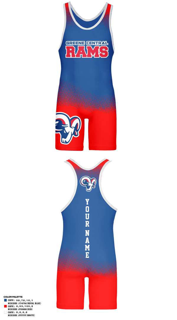 Wrestling Singlet, Greene Central Rams, Wrestling, Teamtime, Team time, sublimation, custom sports apparel, team uniforms, spirit wear, spiritwear, sports uniforms, custom shirts, team store, custom team store, fundraiser sports, apparel fundraiser
