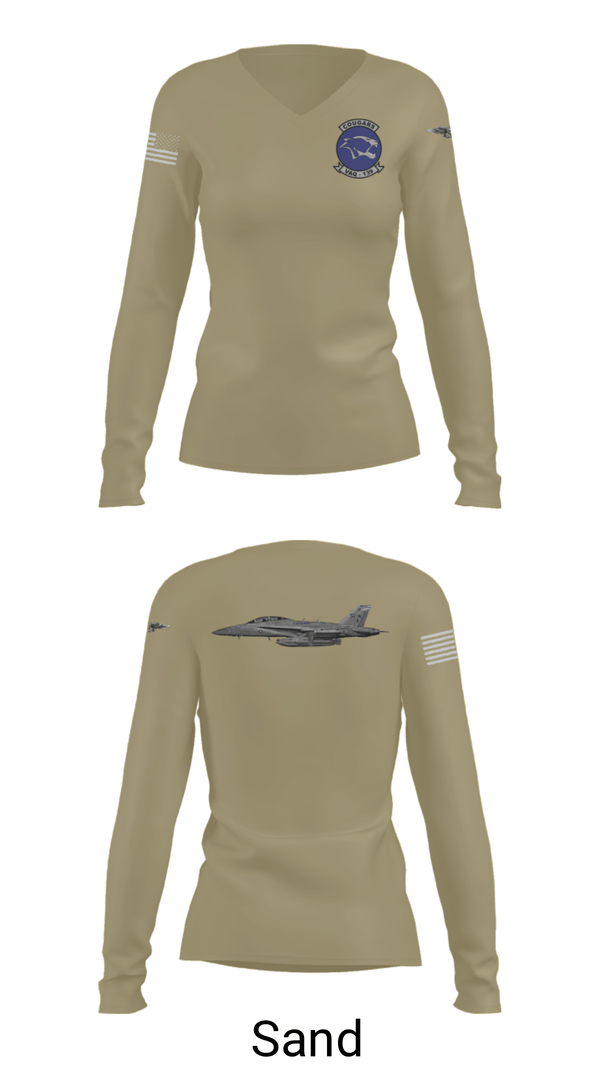 Women's Long Sleeve Vneck Shirt, VAQ-139 Cougars, Navy, Teamtime, Team time, sublimation, custom sports apparel, team uniforms, spirit wear, spiritwear, sports uniforms, custom shirts, team store, custom team store, fundraiser sports, apparel fundraiser