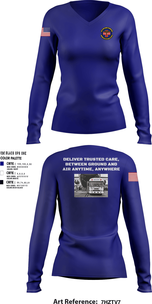 Women's Long Sleeve Vneck Shirt, 452d Aeromedical Staging Squadron, Air Force, Teamtime, Team time, sublimation, custom sports apparel, team uniforms, spirit wear, spiritwear, sports uniforms, custom shirts, team store, custom team store, fundraiser sports, apparel fundraiser