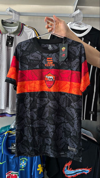 Roma black, red, and orange football jersey