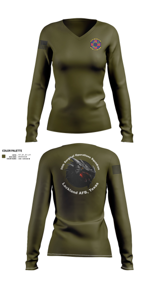 Women's Long Sleeve Vneck Shirt, 59th Surgical Operations Squadron, Air Force, Teamtime, Team time, sublimation, custom sports apparel, team uniforms, spirit wear, spiritwear, sports uniforms, custom shirts, team store, custom team store, fundraiser sports, apparel fundraiser
