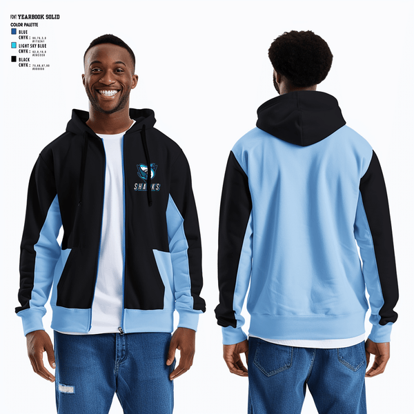 Zip Hoodie, Sharks, Men's Basketball, Teamtime, Team time, sublimation, custom sports apparel, team uniforms, spirit wear, spiritwear, sports uniforms, custom shirts, team store, custom team store, fundraiser sports, apparel fundraiser