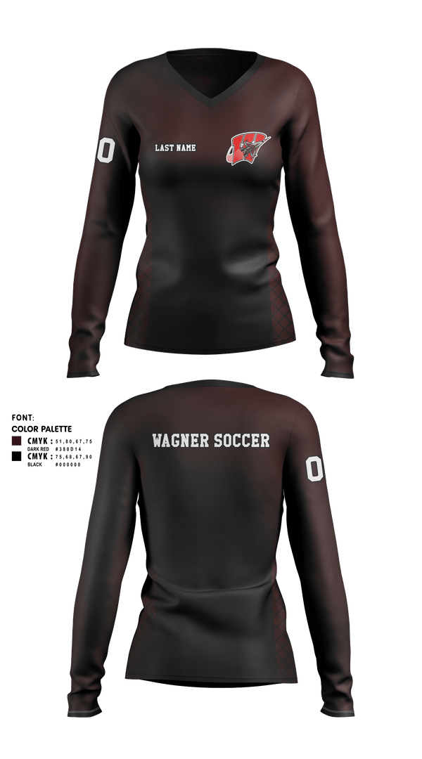 Women's Long Sleeve Vneck Shirt, Wagner Girls Soccer, Women's Soccer, Teamtime, Team time, sublimation, custom sports apparel, team uniforms, spirit wear, spiritwear, sports uniforms, custom shirts, team store, custom team store, fundraiser sports, apparel fundraiser