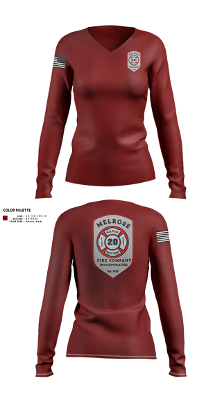 Women's Long Sleeve Vneck Shirt, The Melrose Fire Company Incorporated, , Teamtime, Team time, sublimation, custom sports apparel, team uniforms, spirit wear, spiritwear, sports uniforms, custom shirts, team store, custom team store, fundraiser sports, apparel fundraiser