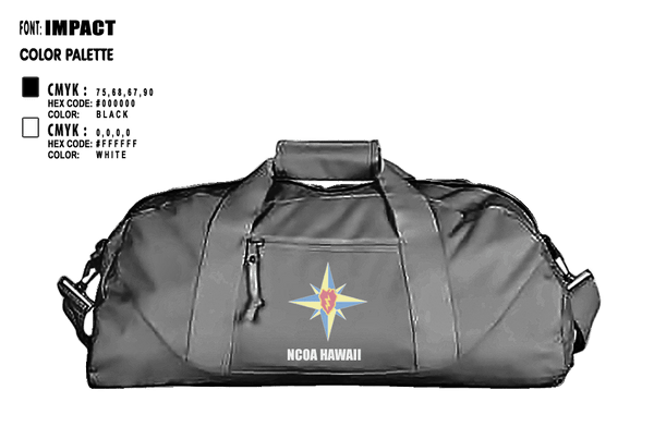 Duffle Bag, NCOA Hawaii, Army, Teamtime, Team time, sublimation, custom sports apparel, team uniforms, spirit wear, spiritwear, sports uniforms, custom shirts, team store, custom team store, fundraiser sports, apparel fundraiser