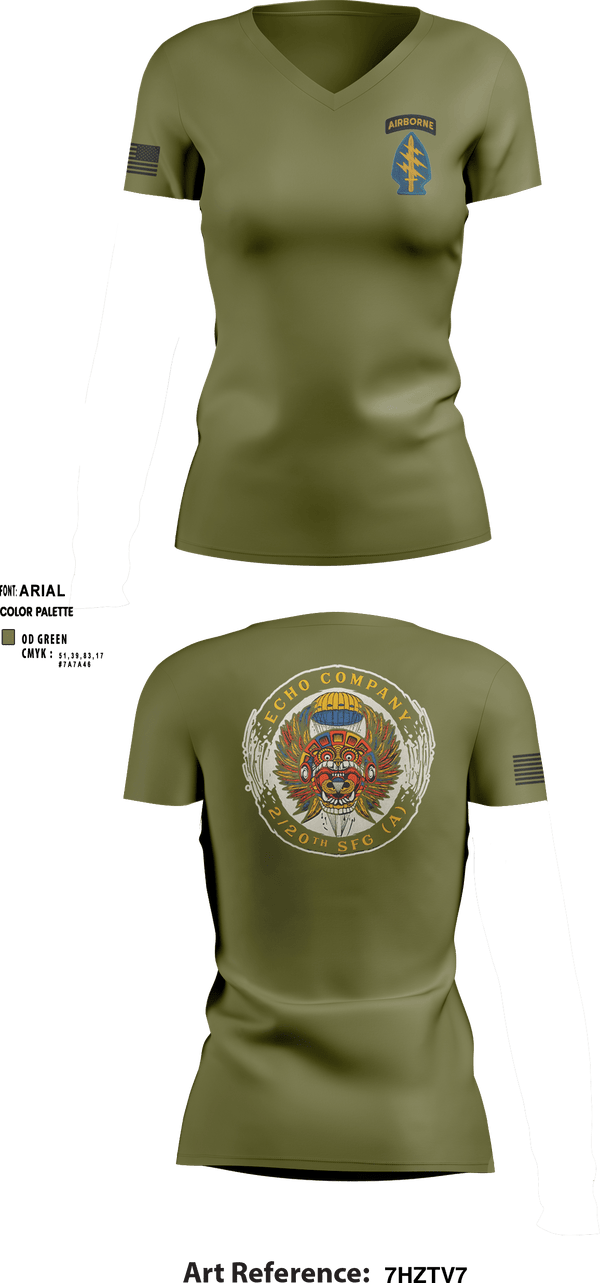 Women's Short Sleeve Vneck Shirt, ECHO 20th SFG, National Guard, Teamtime, Team time, sublimation, custom sports apparel, team uniforms, spirit wear, spiritwear, sports uniforms, custom shirts, team store, custom team store, fundraiser sports, apparel fundraiser