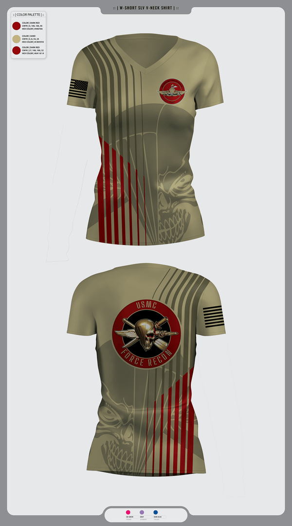Women's Short Sleeve Vneck Shirt, 2nd Force Reconnaissance, Marines, Teamtime, Team time, sublimation, custom sports apparel, team uniforms, spirit wear, spiritwear, sports uniforms, custom shirts, team store, custom team store, fundraiser sports, apparel fundraiser