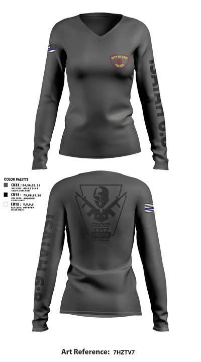 Erie police department 42261710 Women's Long Sleeve V-neck Shirt - 2