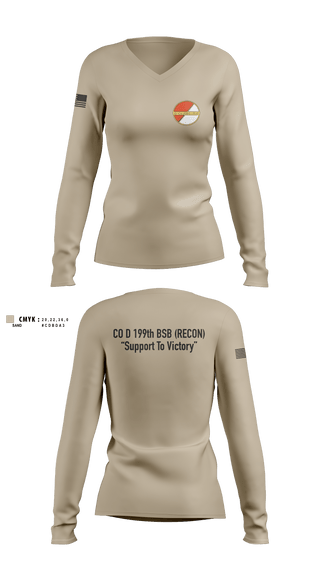 Women's Long Sleeve Vneck Shirt, Co D 199TH BSB RECON, National Guard, Teamtime, Team time, sublimation, custom sports apparel, team uniforms, spirit wear, spiritwear, sports uniforms, custom shirts, team store, custom team store, fundraiser sports, apparel fundraiser