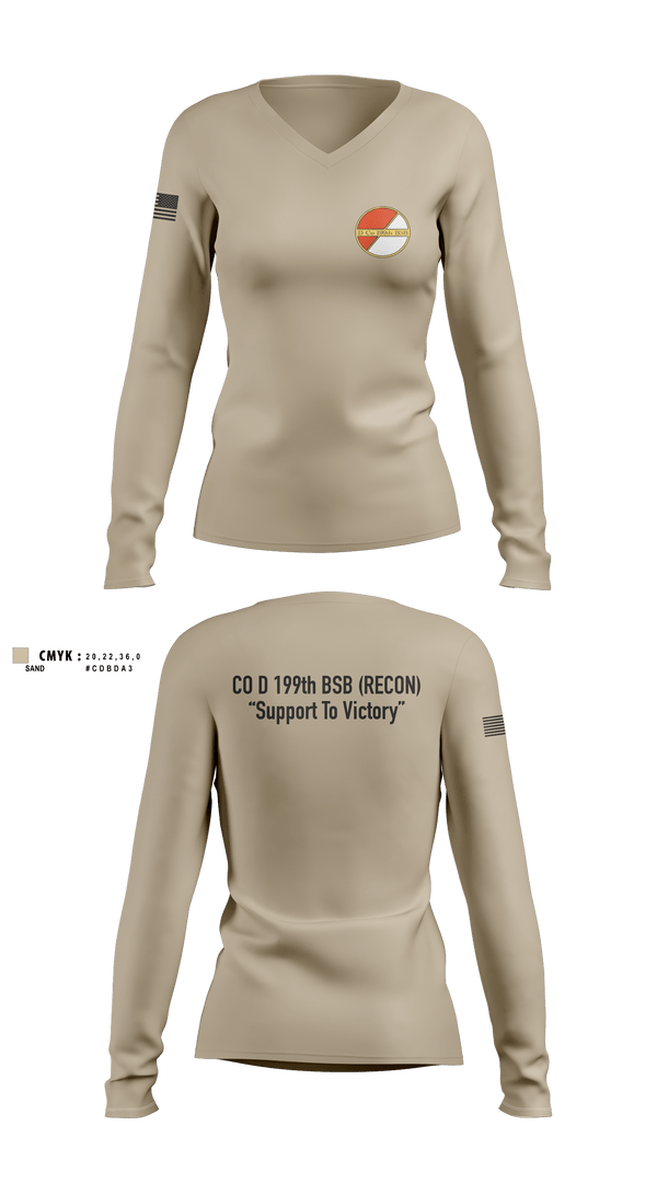 Women's Long Sleeve Vneck Shirt, Co D 199TH BSB RECON, National Guard, Teamtime, Team time, sublimation, custom sports apparel, team uniforms, spirit wear, spiritwear, sports uniforms, custom shirts, team store, custom team store, fundraiser sports, apparel fundraiser