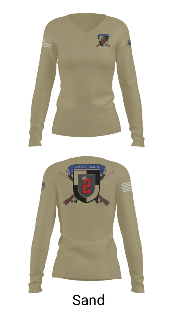 Women's Long Sleeve Vneck Shirt, 2nd Battalion, Army, Teamtime, Team time, sublimation, custom sports apparel, team uniforms, spirit wear, spiritwear, sports uniforms, custom shirts, team store, custom team store, fundraiser sports, apparel fundraiser