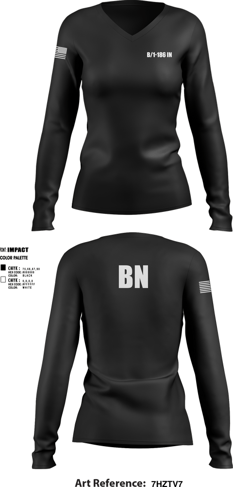 Women's Long Sleeve Vneck Shirt, B/1-186 IN, National Guard, Teamtime, Team time, sublimation, custom sports apparel, team uniforms, spirit wear, spiritwear, sports uniforms, custom shirts, team store, custom team store, fundraiser sports, apparel fundraiser