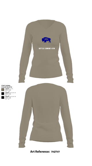 Women's Long Sleeve Vneck Shirt, Battle company 1-17IN, Army, Teamtime, Team time, sublimation, custom sports apparel, team uniforms, spirit wear, spiritwear, sports uniforms, custom shirts, team store, custom team store, fundraiser sports, apparel fundraiser