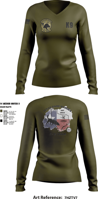 Women's Long Sleeve Vneck Shirt, TXGW K9, Police, Teamtime, Team time, sublimation, custom sports apparel, team uniforms, spirit wear, spiritwear, sports uniforms, custom shirts, team store, custom team store, fundraiser sports, apparel fundraiser