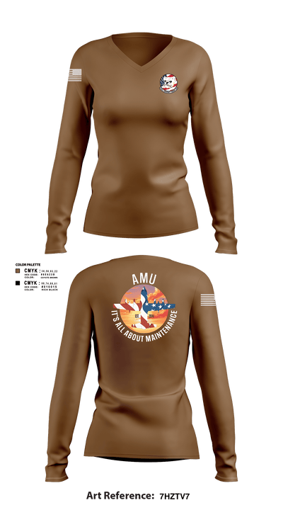 910th AMU 89979521 Women's Long Sleeve V-neck Shirt - 101